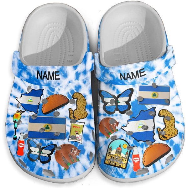 Nicaragua Personalized Clogs Shoes With Symbols Tie Dye