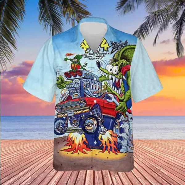 Rat Fink Hawaiian Shirt Button Down Short Sleeve Shirt-image