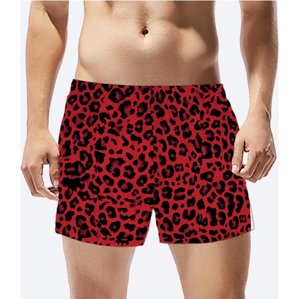 3D Swim Trunks Red Leopard Print Cheetah Beach Board Shorts-image