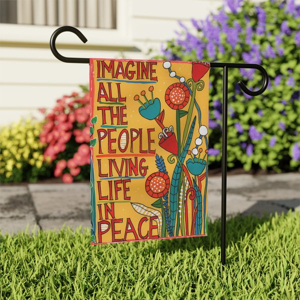 Imagine All The People Living Life In Peace Garden Or House Flag-image