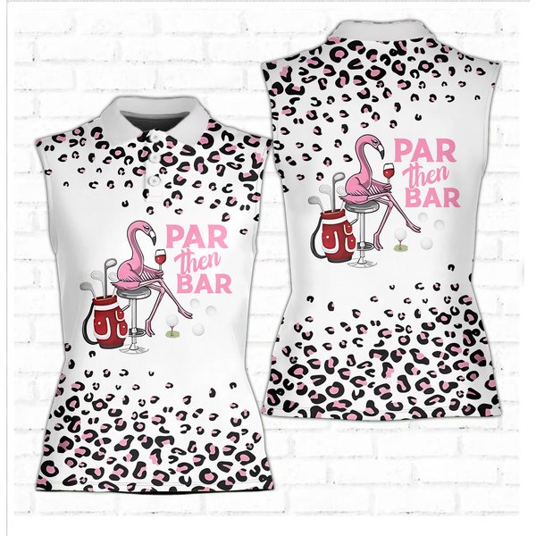 Par Then Bar Pink Leopard Flamingo Sleeveless Polo Shirt-image