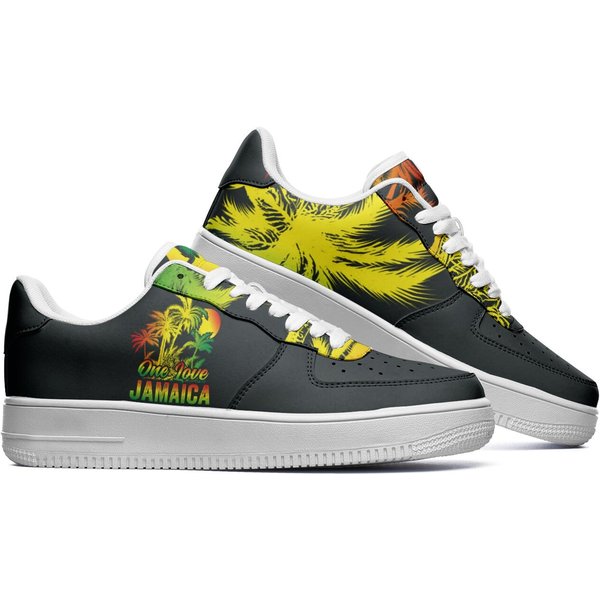 One Love Jamaica Sneakers, Rasta Cool Shoes, Unisex Low Top Leather Sneakers-image
