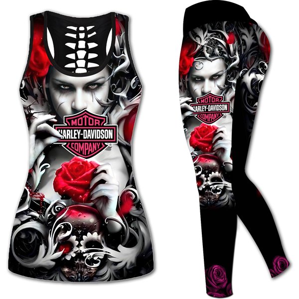 Love Motorbike Hollow Out Tank Top And Leggings-image
