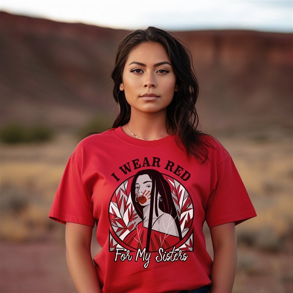 I Wear Red For My Sisters Mmiw T-Shirt Missing And Murdered Indigenous Women Awareness-image