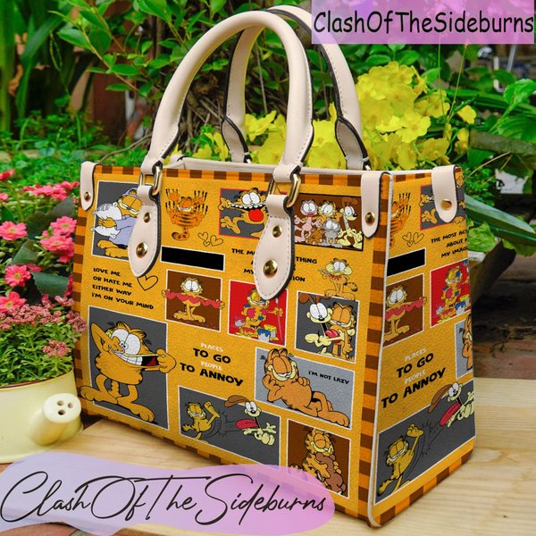 Garfield Cat Personalized Leather Bag, Garfield Cat Custom Handbag-image