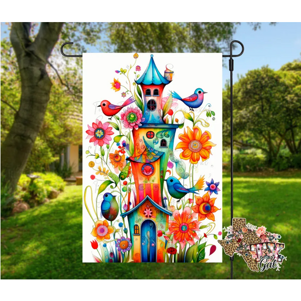 Whimsical Bird Houses Garden Flag