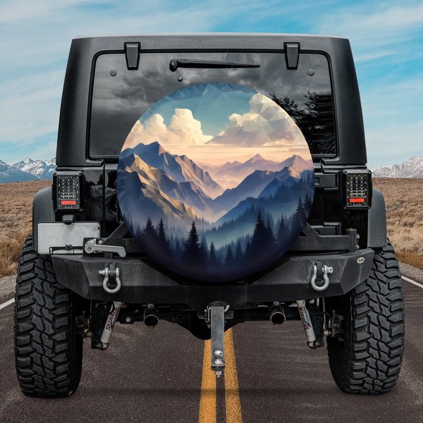 Low Poly Mountain Forest At Sunset Spare Tire Cover-image