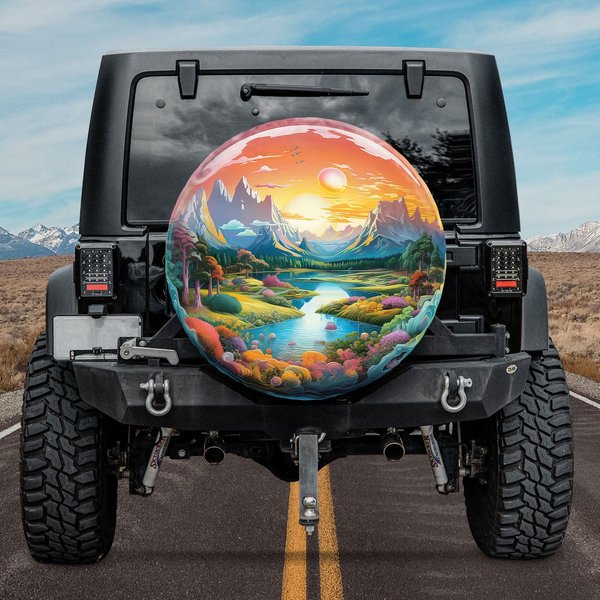 Bubble Colorful Mountain Landscape Spare Tire Cover-image