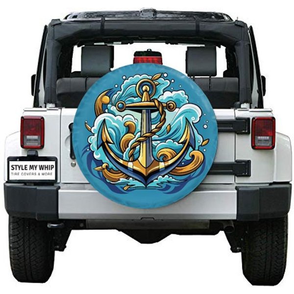 Nautical Boat Anchor Ocean Sea Boating Waves Spare Tire Cover-image