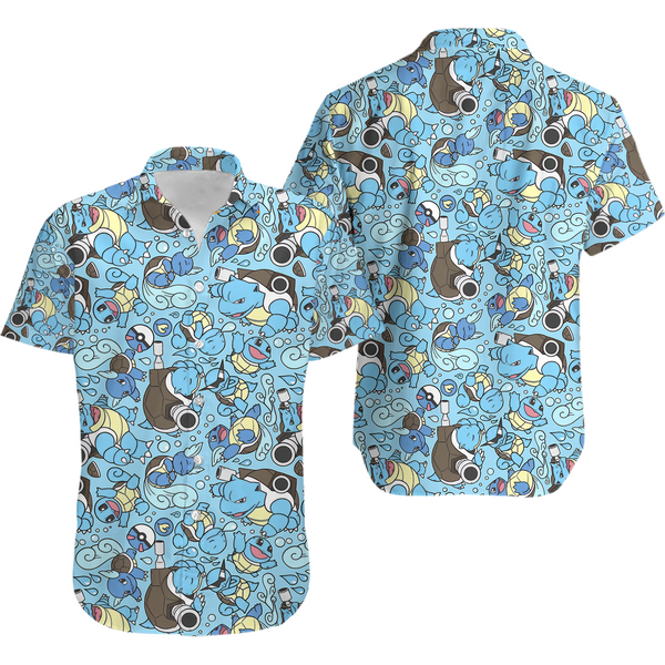 Blastoise Wartortle Squirtle Pattern Hawaiian Shirt-image