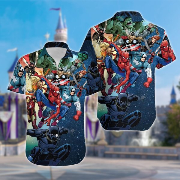 Superhero Team Button-Down Hawaiian Shirt-image