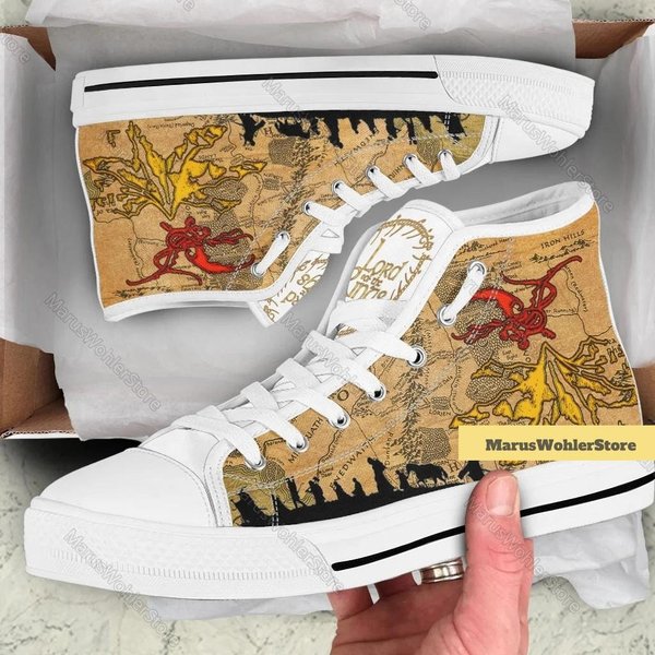 Lord Of The Rings Shoes, Lotr Men Shoes, Middle Earth Map Coasters Sneakers