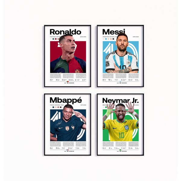 Messi Ronaldo Mbapp Neymar Poster, World Cup Art, Soccer Poster Minimalist-image
