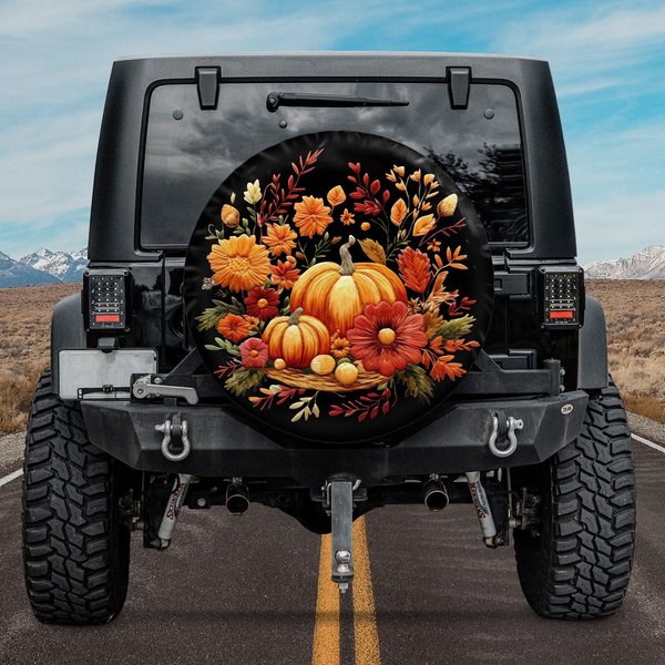 Faux Embroidery Spare Tire Cover, Fall Pumpkins Spare Tire Cover-image