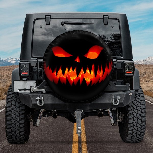 Halloween Pumpkin Face Spare Tire Cover, Custom Tire Cover