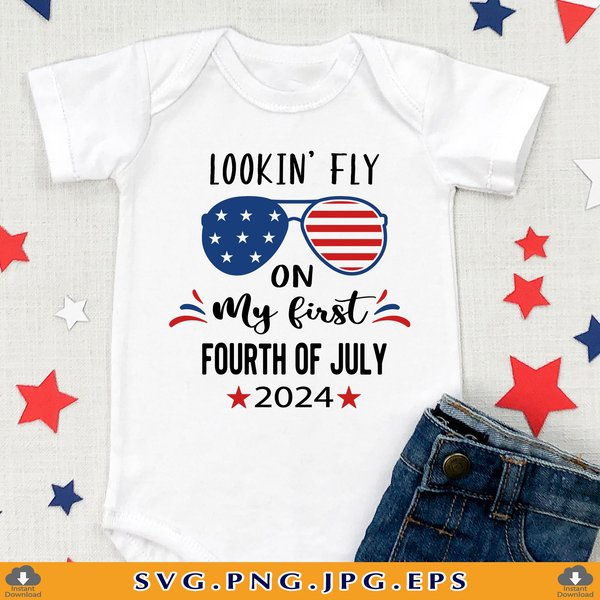 Lookin' Fly On My First Fourth Of July , July 4Th Baby Gift-image