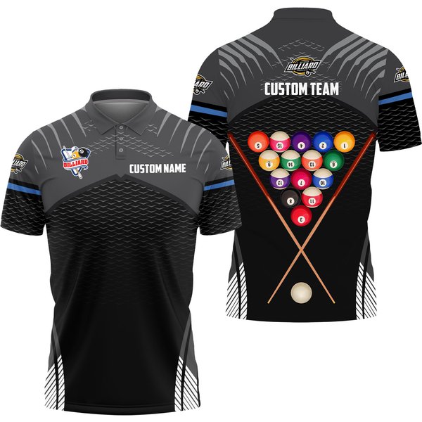 Billiards Sport Gray Personalized Name, Team Name Polo Shirt-image