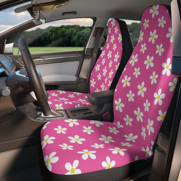 Pink Floral Daisy Cute Car Seat Covers-image