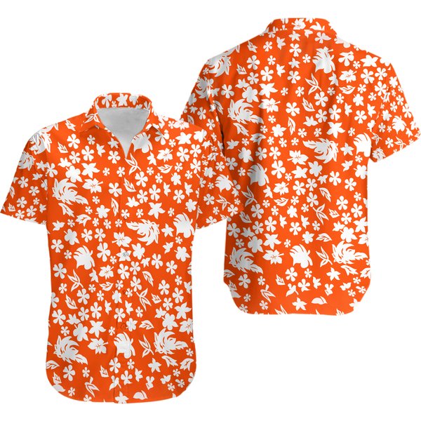 Orange & White Floral Print Hawaiian Shirt-image