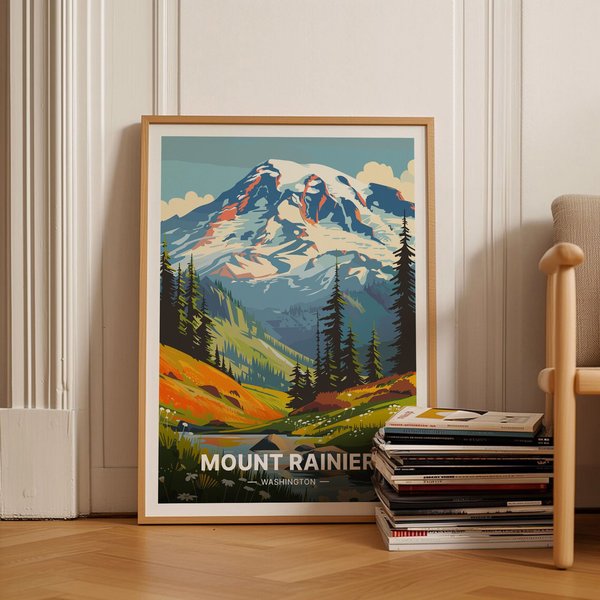Mount Rainier National Park Poster, Scenic Travel Wall Art-image