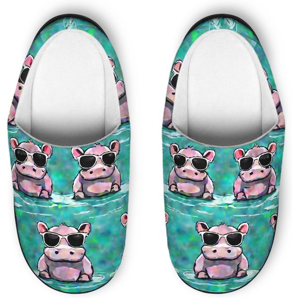 Cool Hippos Women's Custom Indoor Slippers, Cute Hippo Slippers Shoes Apparel