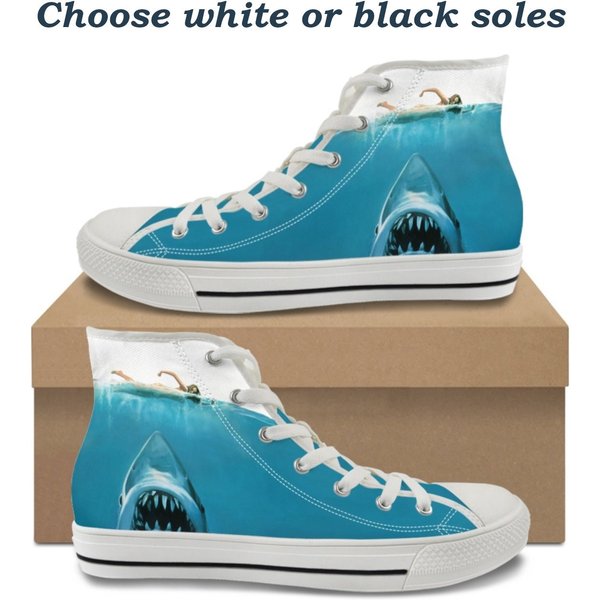 Jaws Movie Canvas High Top Shoes - Shark Attack Style Sneakers-image