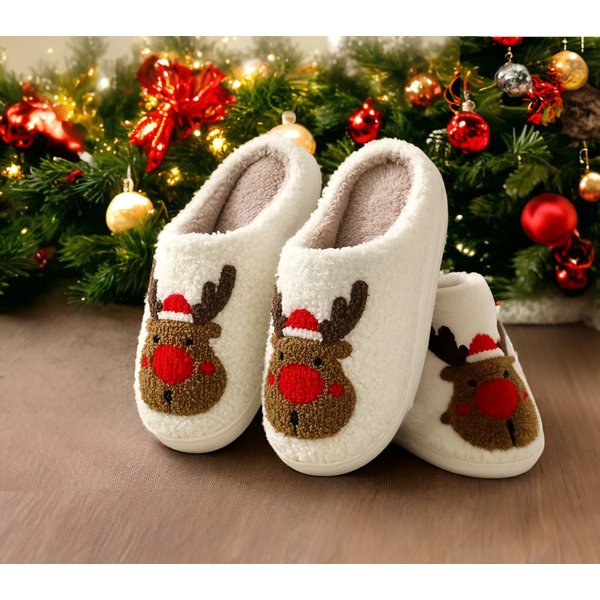 Reindeer Slippers | Christmas Elves Slides With Cozy