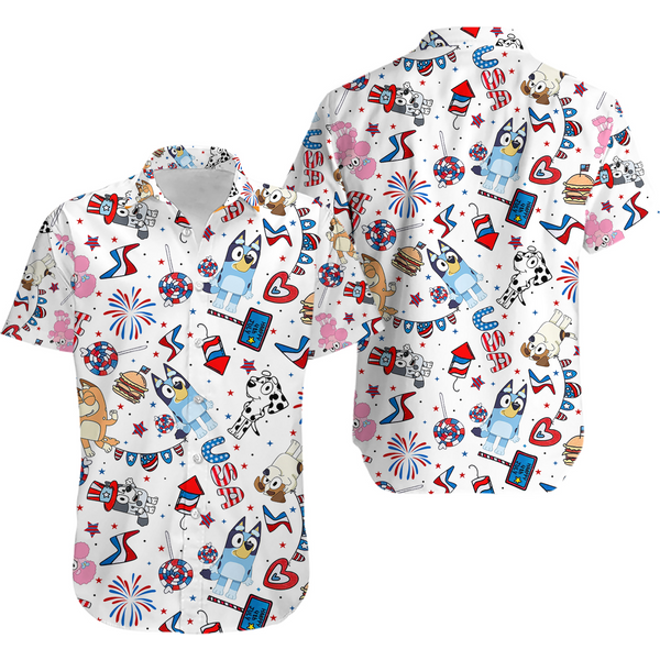 Blueydad Hawaii White Shirt 4Th Of July Festive Islander Outfit, Cartoon Hawaiian Shirt-image