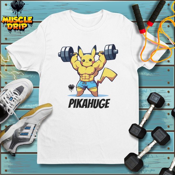 Anime Pika Muscle Shirt, Gym Fitness Weightlifting Parody Tee-image