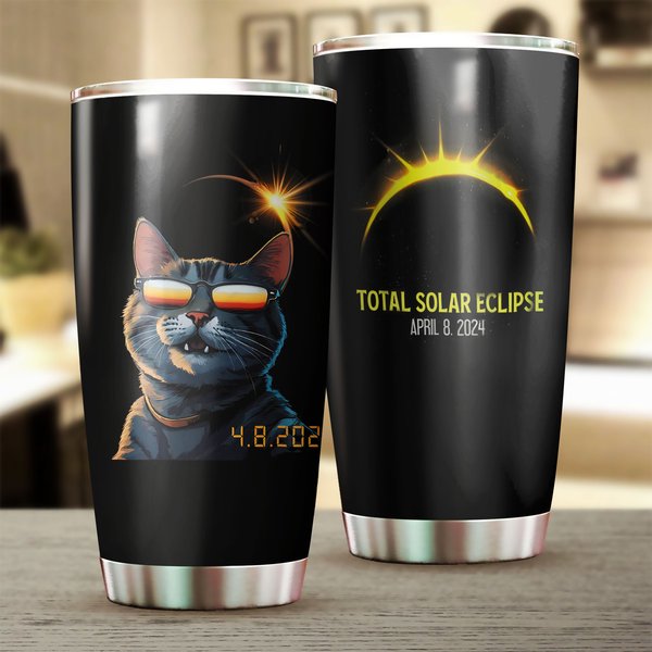 Funny Solar Eclipse 2024 Cat Wearing Eclipse Glasses Tumbler 20Oz, Celestial Event April 8Th 20Oz Tumbler-image