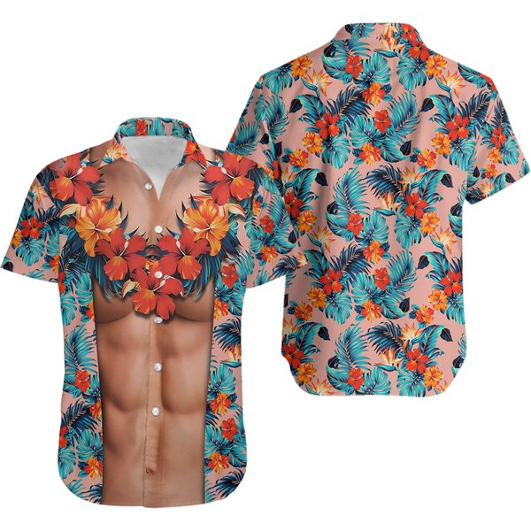 Funny Abs Aloha Tropical Flowers Hawaiian Shirt-image