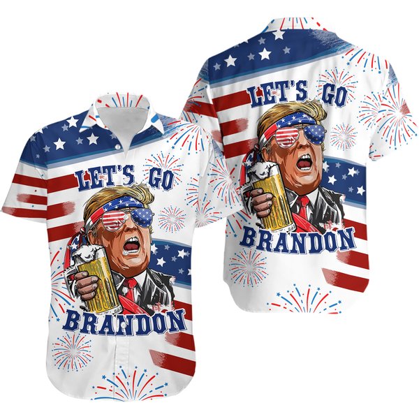 Trump Let's Go Brandon 4Th Of July Independence Day Patriotic Hawaiian Shirt-image