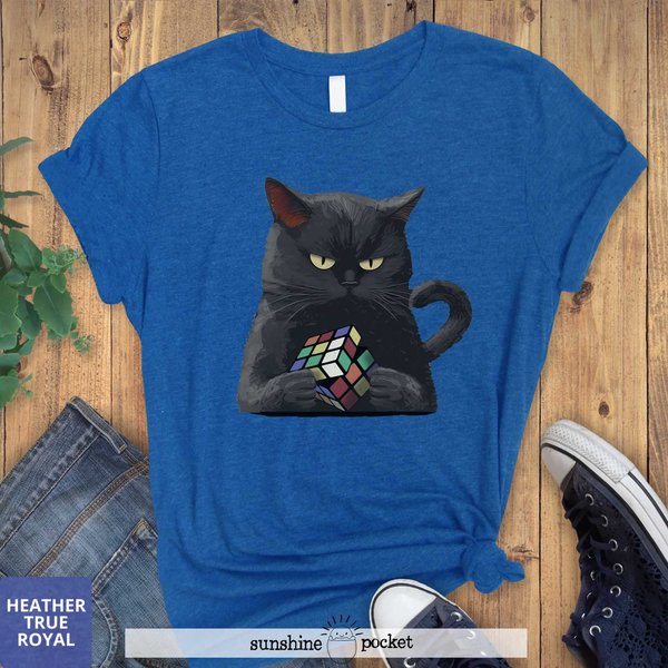 Rubiks Cube Shirt, Black Cat Solving Rubiks Cube Gift-image