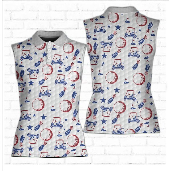 American Flag Patriotic Women Golfer 3D Women Sleeveless Polo-image