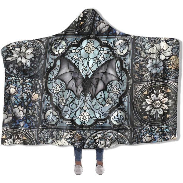 Gothic Stained Glass Bat Hooded Cozy Lounge Blanket