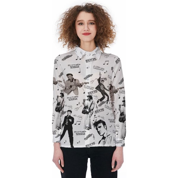 Elvis Presley Shirt, Elvis King Linen Shirt Women's Blouses-image