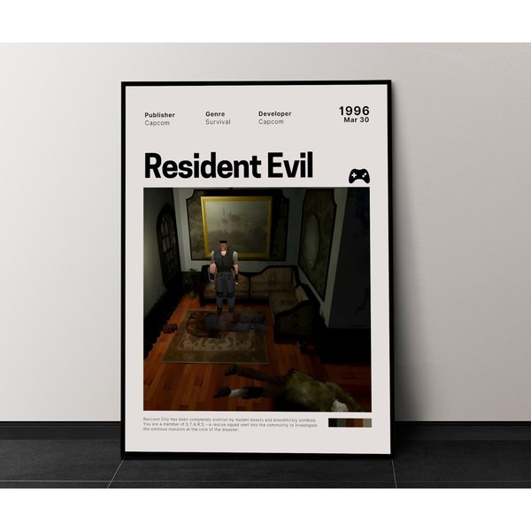 Resident Evil 1996 Game Poster, Games Wall Decor, Minimalist Games-image
