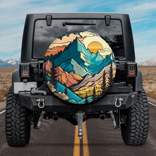 Sunset Over The Hills Spare Tire Cover, Custom Tire Cover