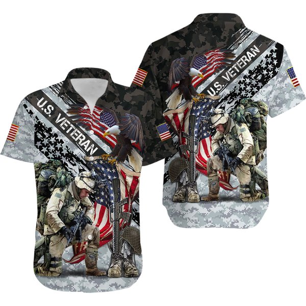 Us Veteran Hawaiian Shirt, Button Up Shirt, Patriotic Veteran Day Gift-image