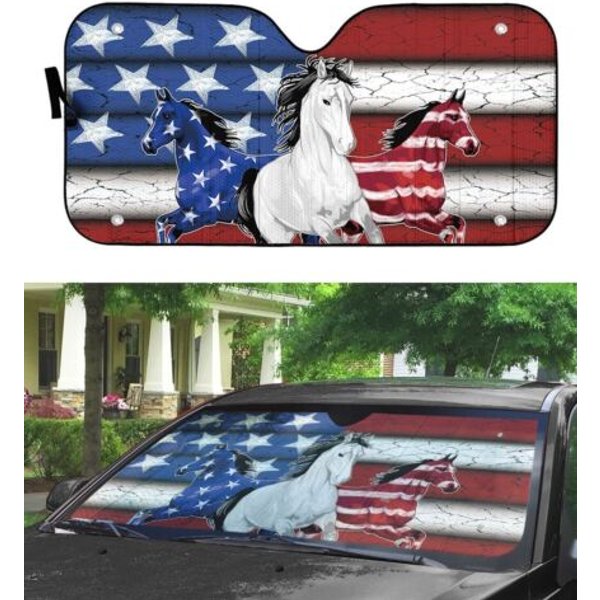 Horses And American Flag Car Auto Sunshade Uv Protector And Decor For Car-image