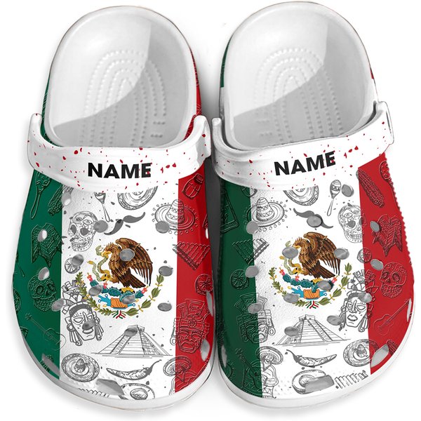 Mexico Flag Personalized Clogs Shoes With Your Name-image