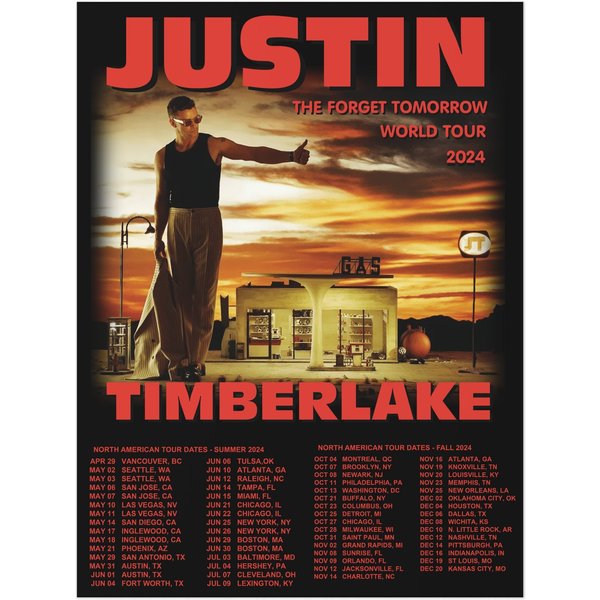 2024 Justin Timberlake Tour Poster, The Forget Tomorrow Tour - Summer/Fall 2024 Uncoated Poster-image