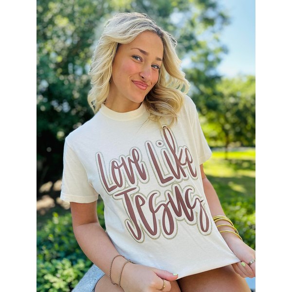 Love Like Jesus Puff Glitter Graphic Embossed T Shirt-image