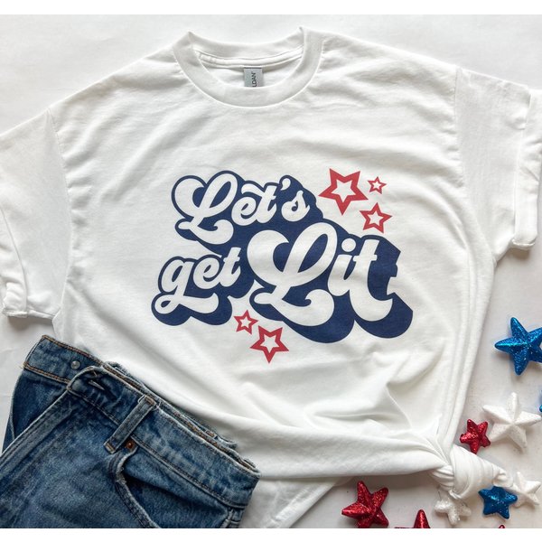 Lets Get Lit Tshirt, Fourth Of July Shirt, Red White And Blue T-Shirt-image