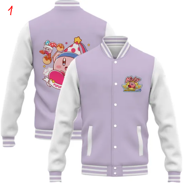 Cute Kirby Jacket, Kawaii Kirby Baseball Jacket-image