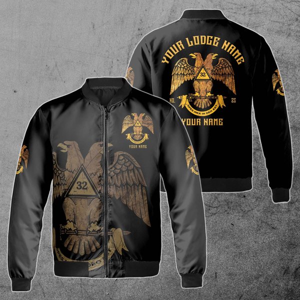 Custom Scottish Rite 32 Degree Emblem Masonic Unisex Bomber Jacket-image