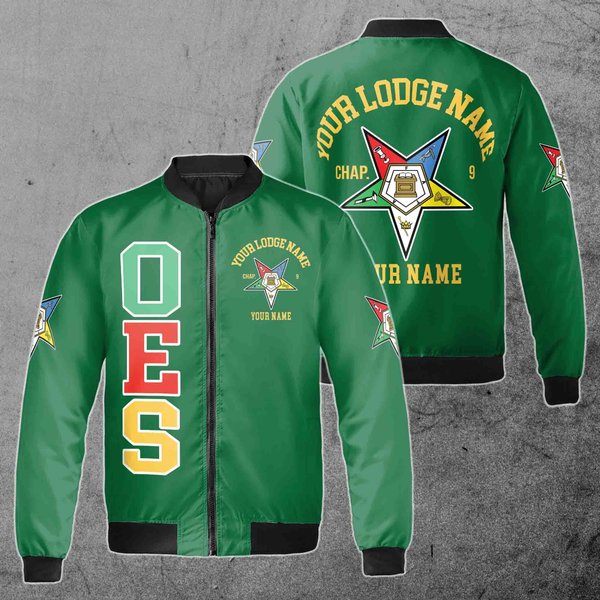 Customize Name Order Of The Eastern Star Oes Pentagon Down Af&Am Unisex Bomber Jacket-image