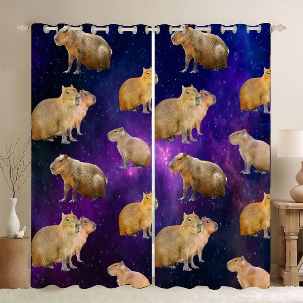 Capybara Window Curtain Set, Wild Jungle Lovely Animal Window Drapes-image