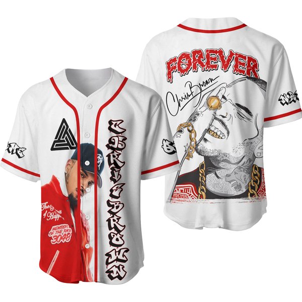 Chris Brown Baseball Jersey, Chris Brown Forever White Red Baseball Shirt-image