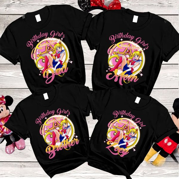 Sailor Moon Birthday Custom Name Family Matching T-Shirts-image